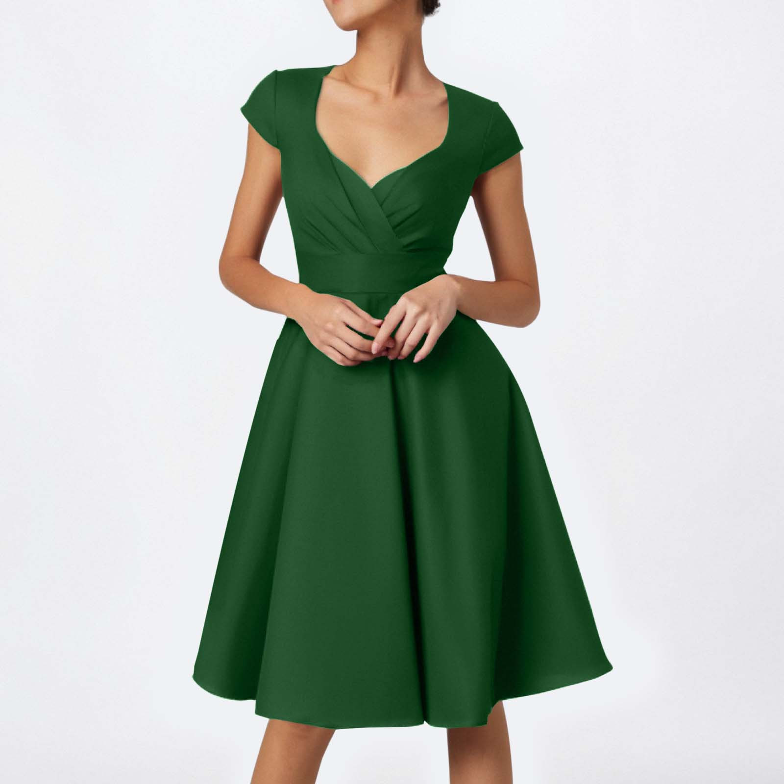 thumbnail image 2 of Vestido retro de fiesta liso para mujer: diseño informal de corte A, cintura alta para diversas ocasiones, tallas S-XXL., 2 of 5
